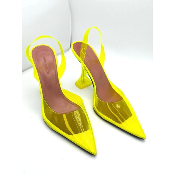 AMINA MUADDI NEON YELLOW PVC HOLLI SLING PARTY HEELS size 37 - Picture 12 of 12